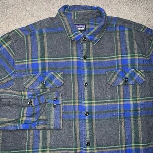 Patagonia Fjord Flannel Shirt Blue Gray Organic Cotton Mid Weight Outdoor Men XL